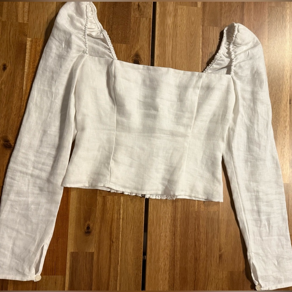 Reformation White Linen Long Sleeve Khloe Top - size 0